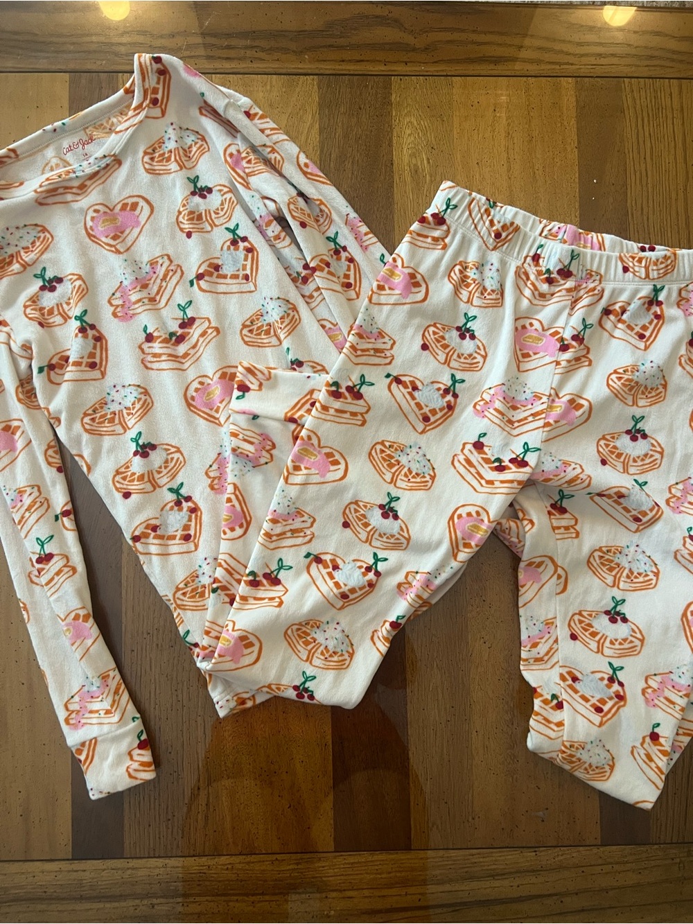 Kids Pink Waffle & Heart Pajama Set - Soft Cozy Sleepwear